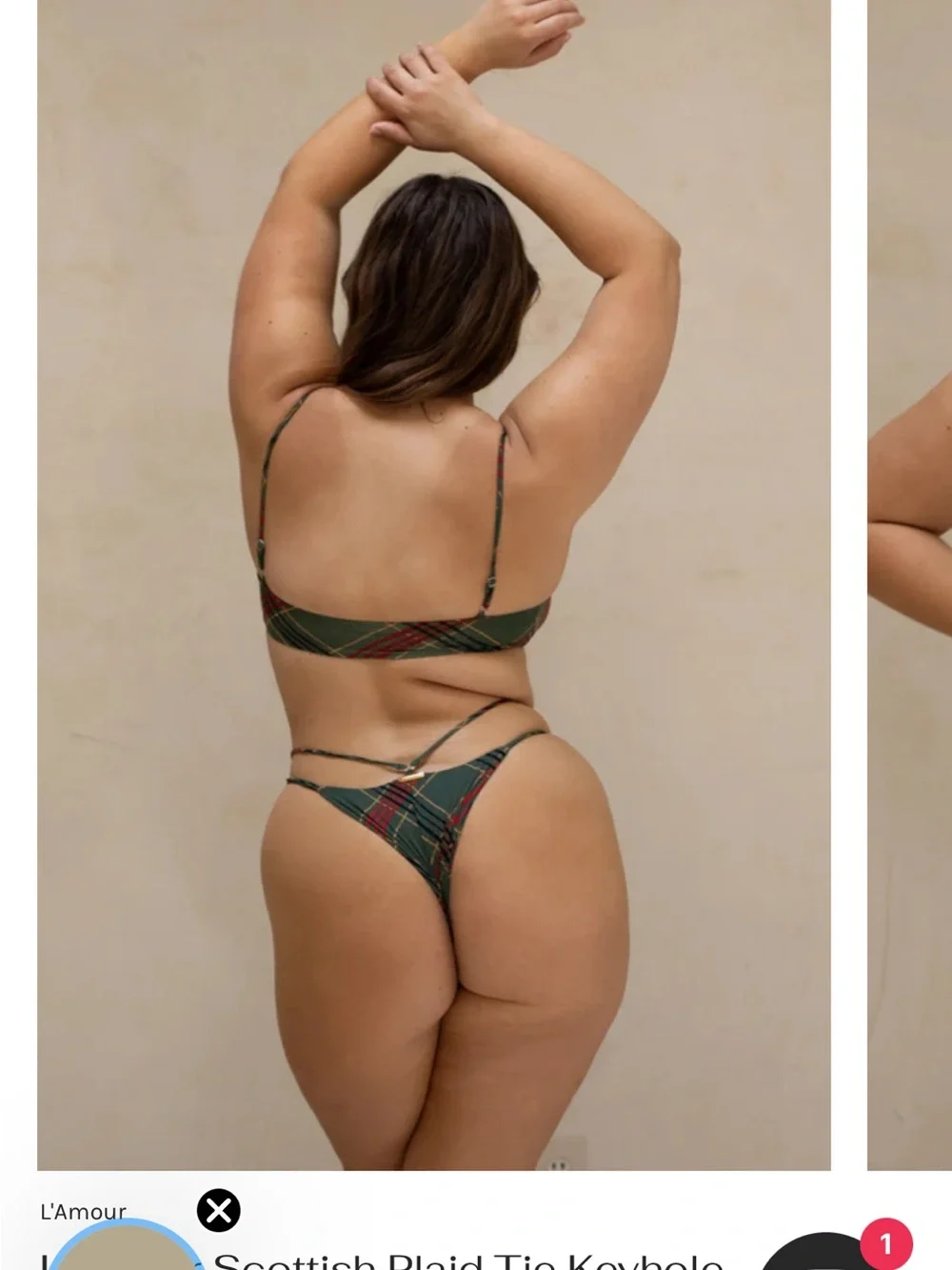 San Lorenzo Green Plaid Tie Bikini top - Picture 3 of 6